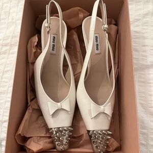 Miu Miu Leather Bow Accents Slingback Pumps